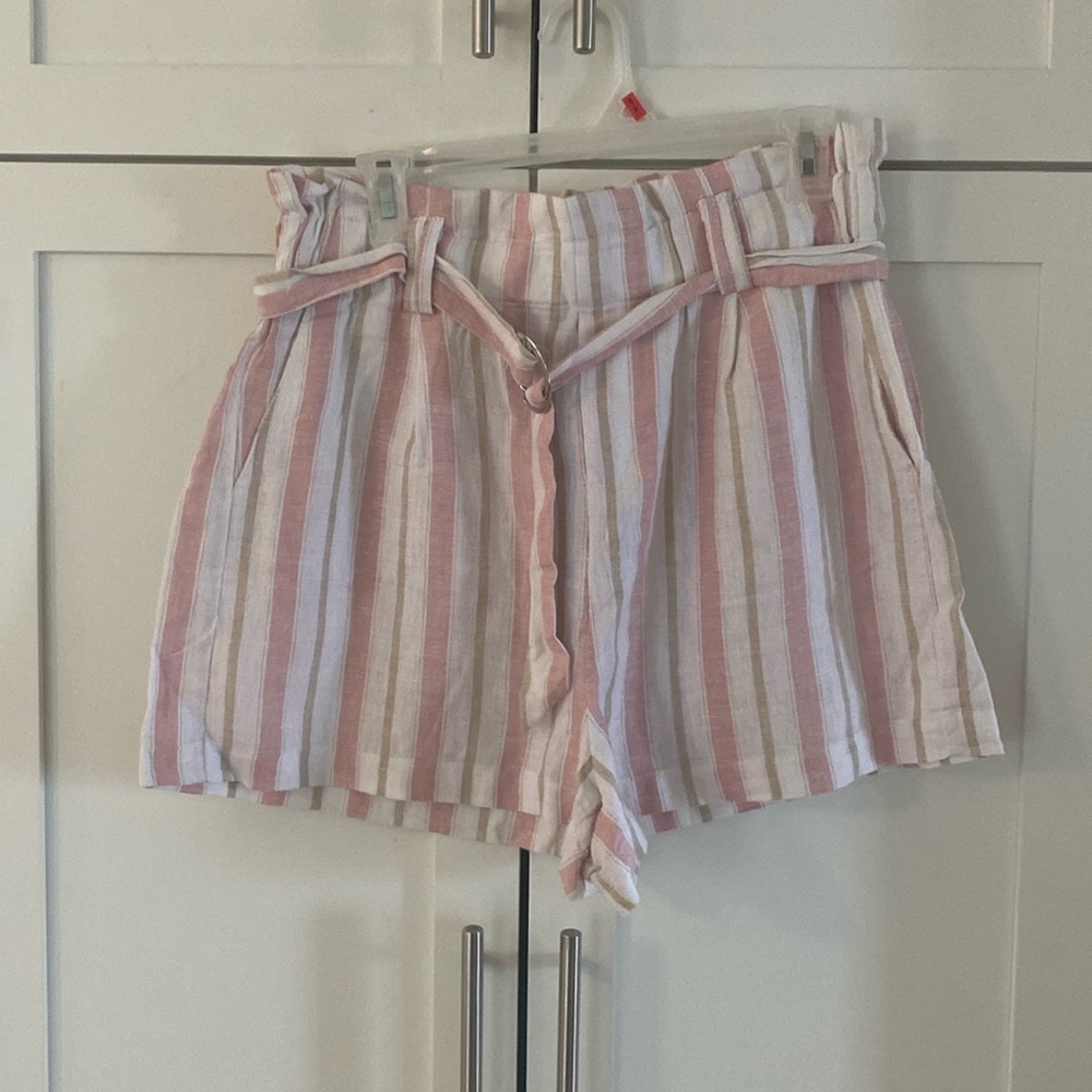Love Tree Linen/Viscose Paper Bag Waist Shorts with Belt